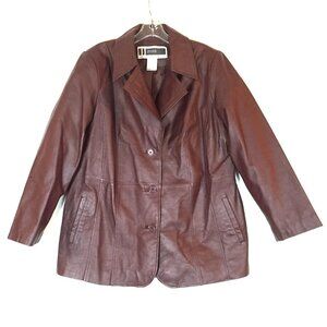 JL Studio Womens Size 18W Burgundy Leather Blazer Coat